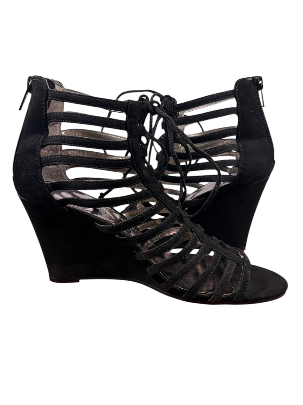 Carlos Santana Black Lace-Up Cage Wedge Sandals Size 7.5 - Picture 6 of 12